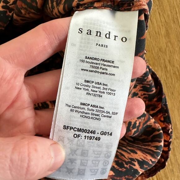 Sandro Paris Evie Leopard Print Silk Twill Shirt in Pastel Orange - Picture 4 of 7